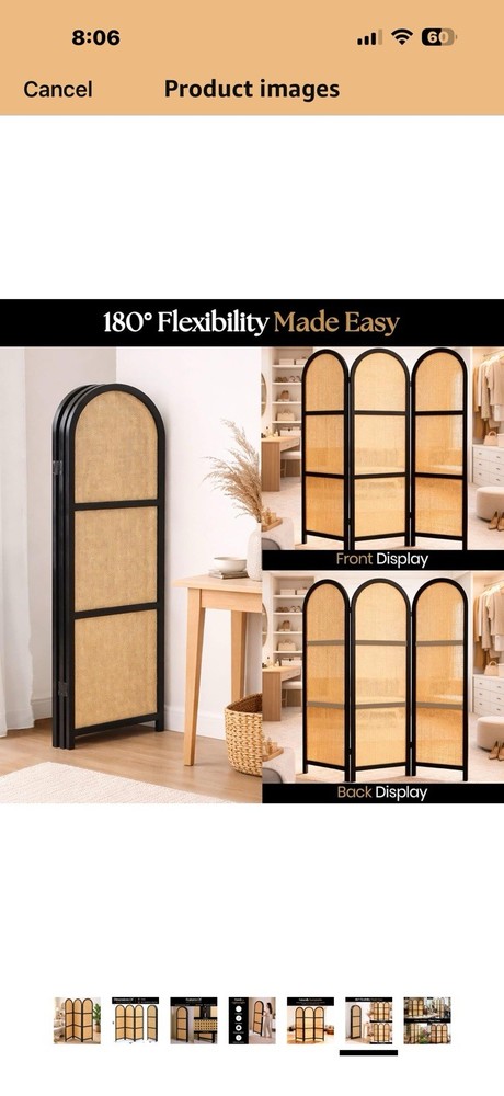 ELK & ELDER 3-Panel Room Divider | Folding Privacy Screen with Arched