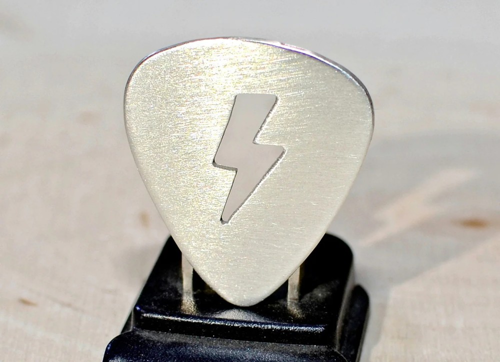 Electric lightening bolt sterling silver guitar pick