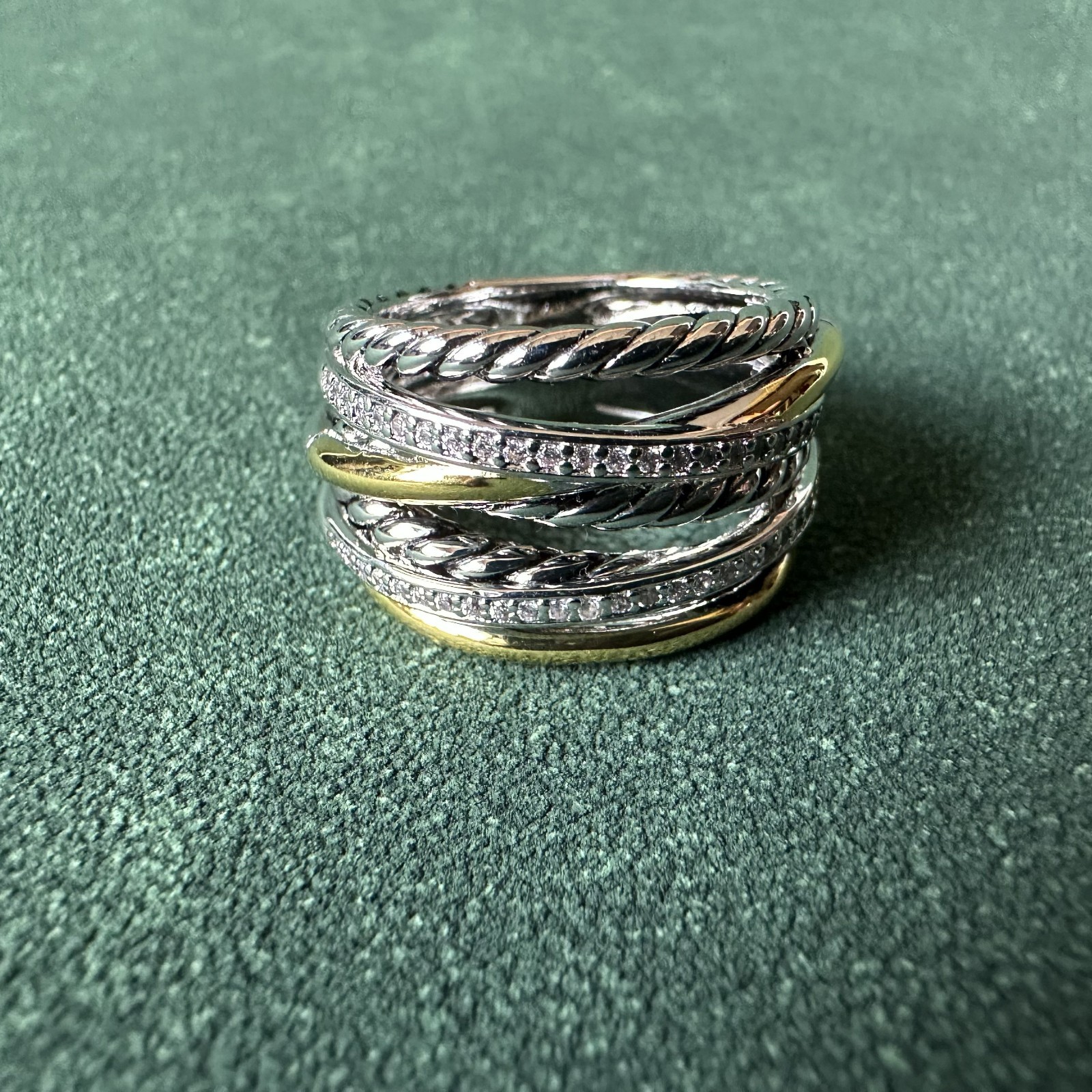 David Yurman Crossover Seven Row Ring 925 w/ 18K Gold & Diamonds Sz 6