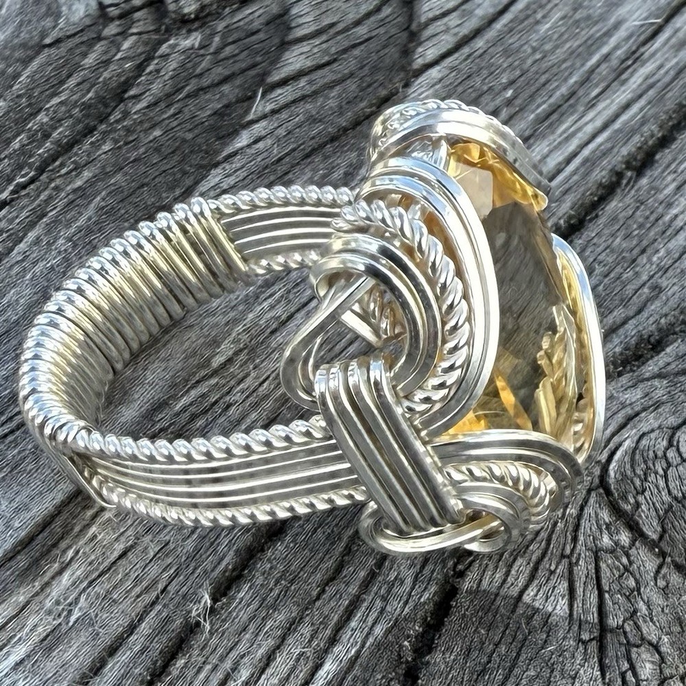 Handmade Solid Sterling Silver Wire Wrap Faceted Citrine Ring Great Gift Idea