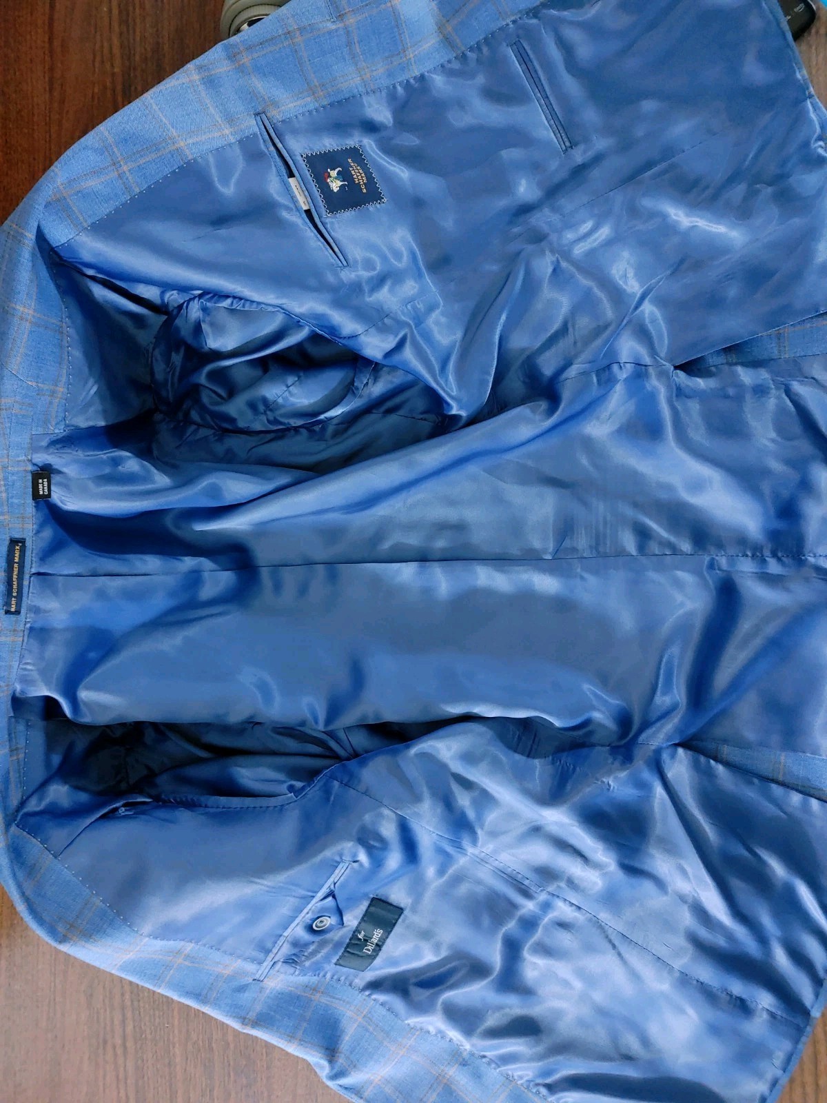 Hart Schaffner Marx Blazer Men 42S Plaid Royal Light Blue Sport Coat Jacket Wool