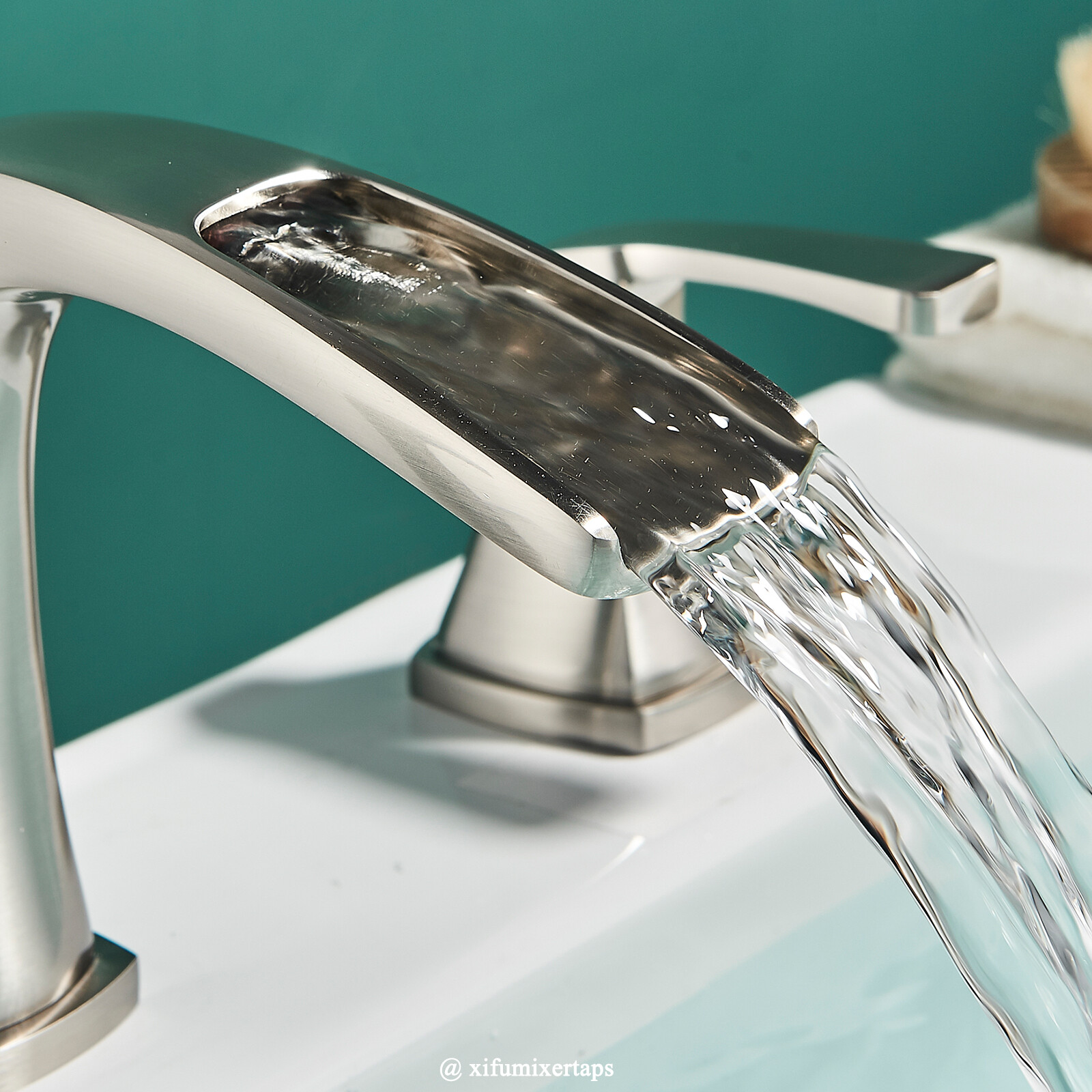 8” Widespread Waterfall Bathroom Sink Faucet 3 hole Vanity Mixer Brushed Nickel