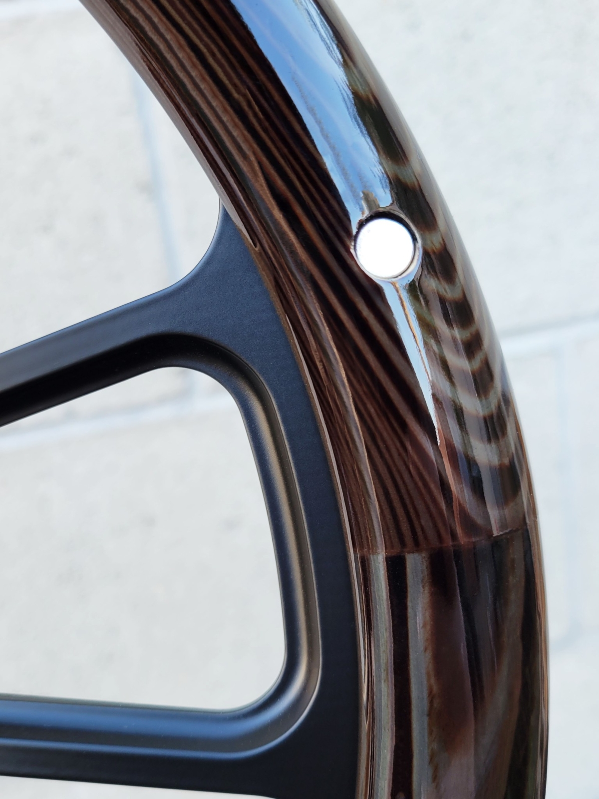 14" Black Billet Steering Wheel Dark Burnt Flame Pine Wood Real Aluminum Rivets