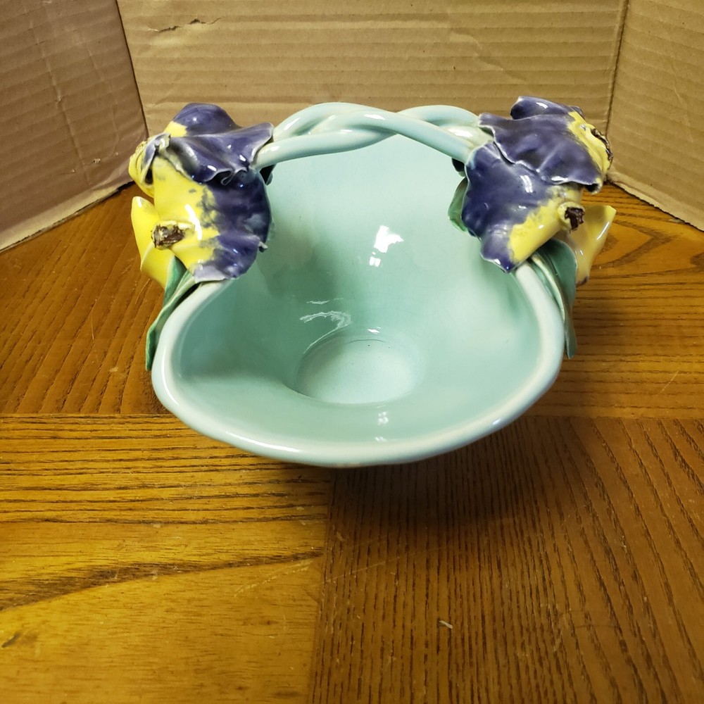 Decorative Vintage Hand made Glazed Ceramic Basket Planter