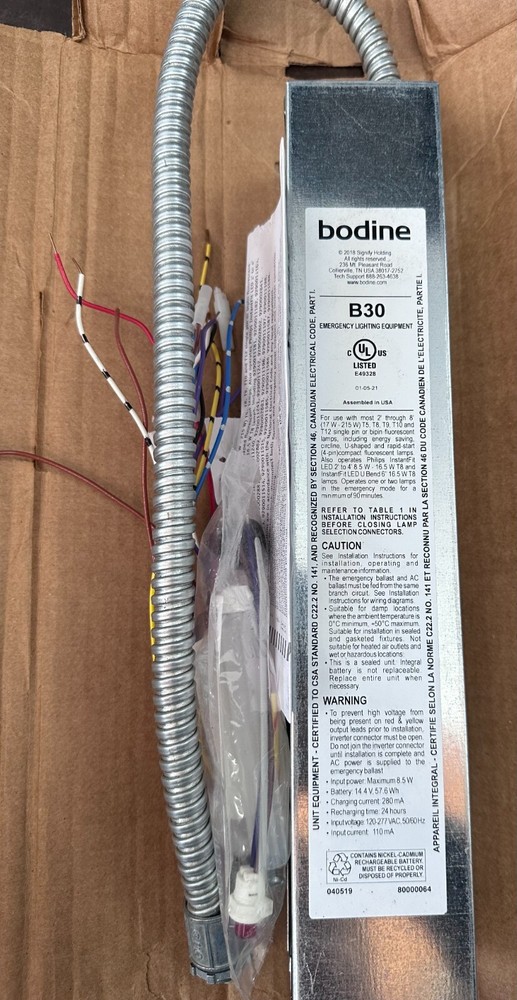 BODINE B30 Emergency Fluorescent Ballast PD3E0211