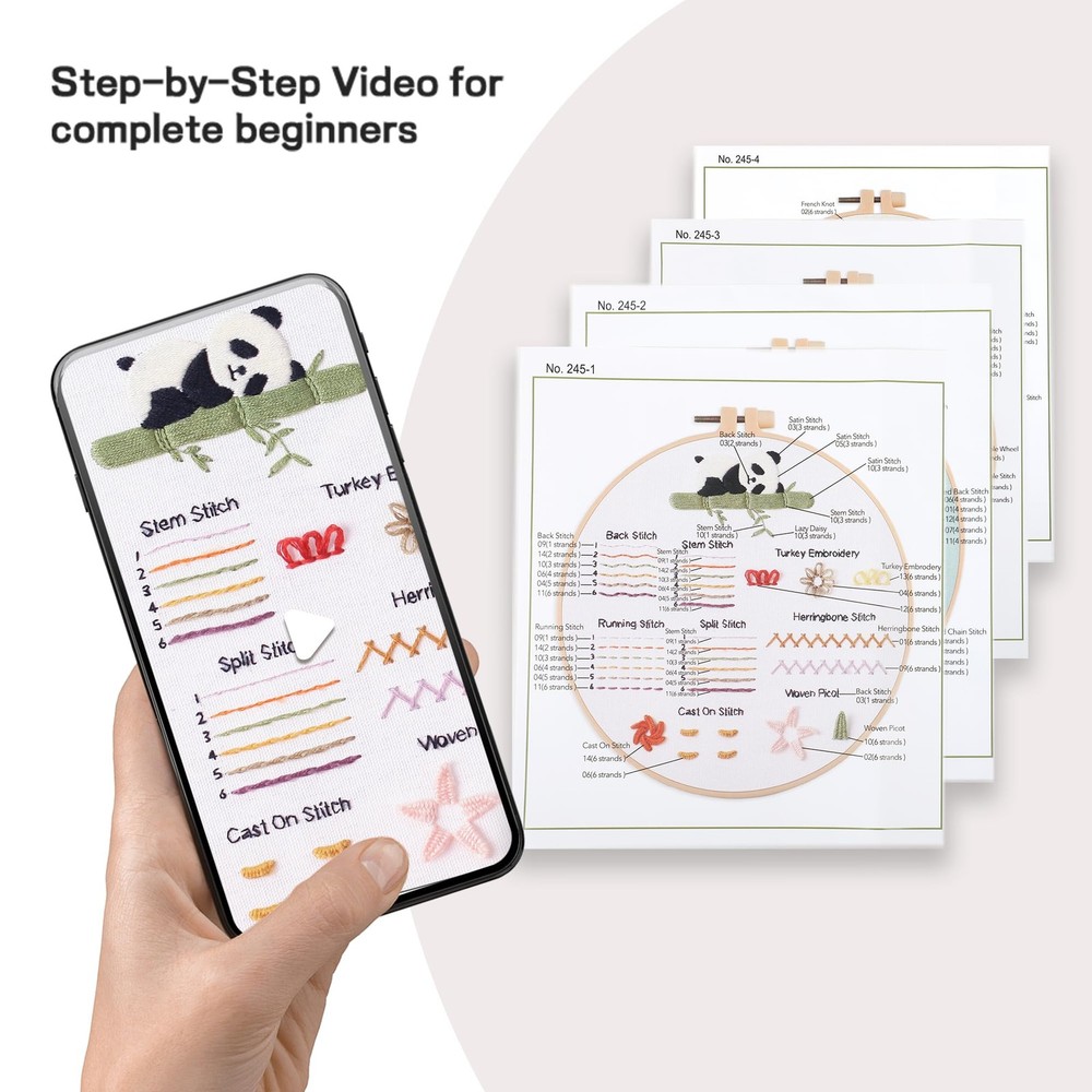 JOINRUN 4 Pack Beginner Embroidery Kit for Adults, Learn small, Panda