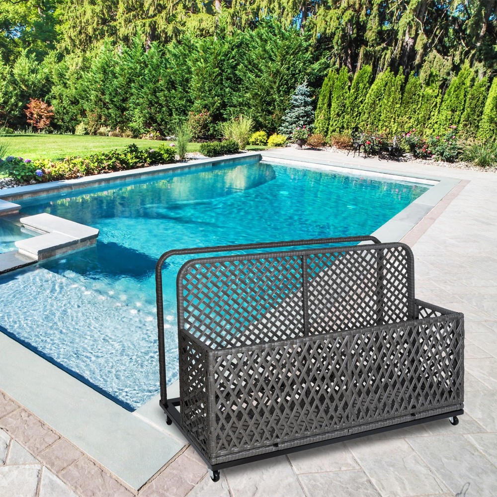 Poolside Float Storage Outdoor Storage PE Rattan Pool Caddy With Rolling Wheels
