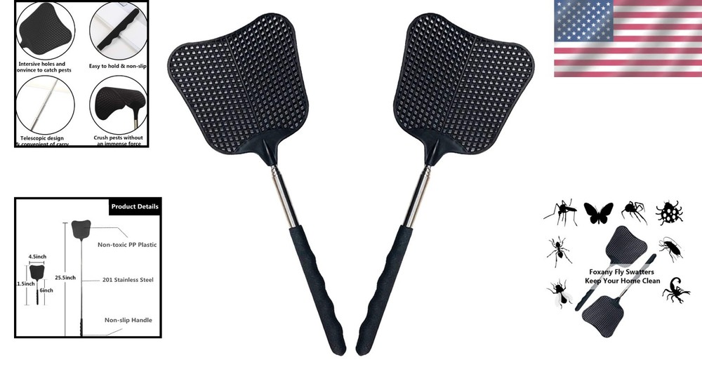 Plastic Fly Swatter with Stainless Steel Extendable Handle – 2