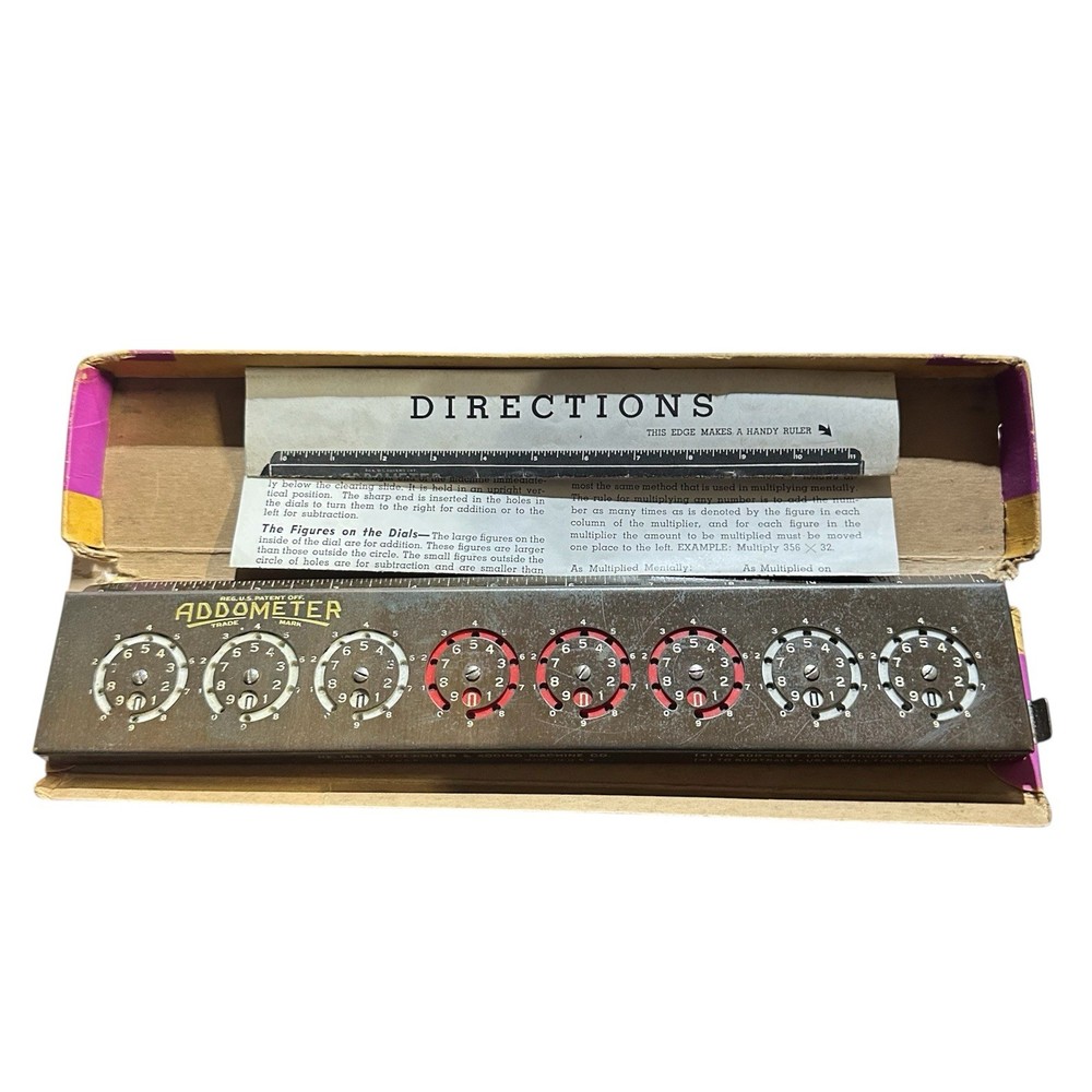 Antique ADDOMETER Portable adding machine Chicago with instruction sheet