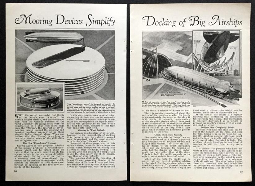 “Mooring Devices Simplify Docking of Airships” 1932 pictorial Roundhouse Hanger