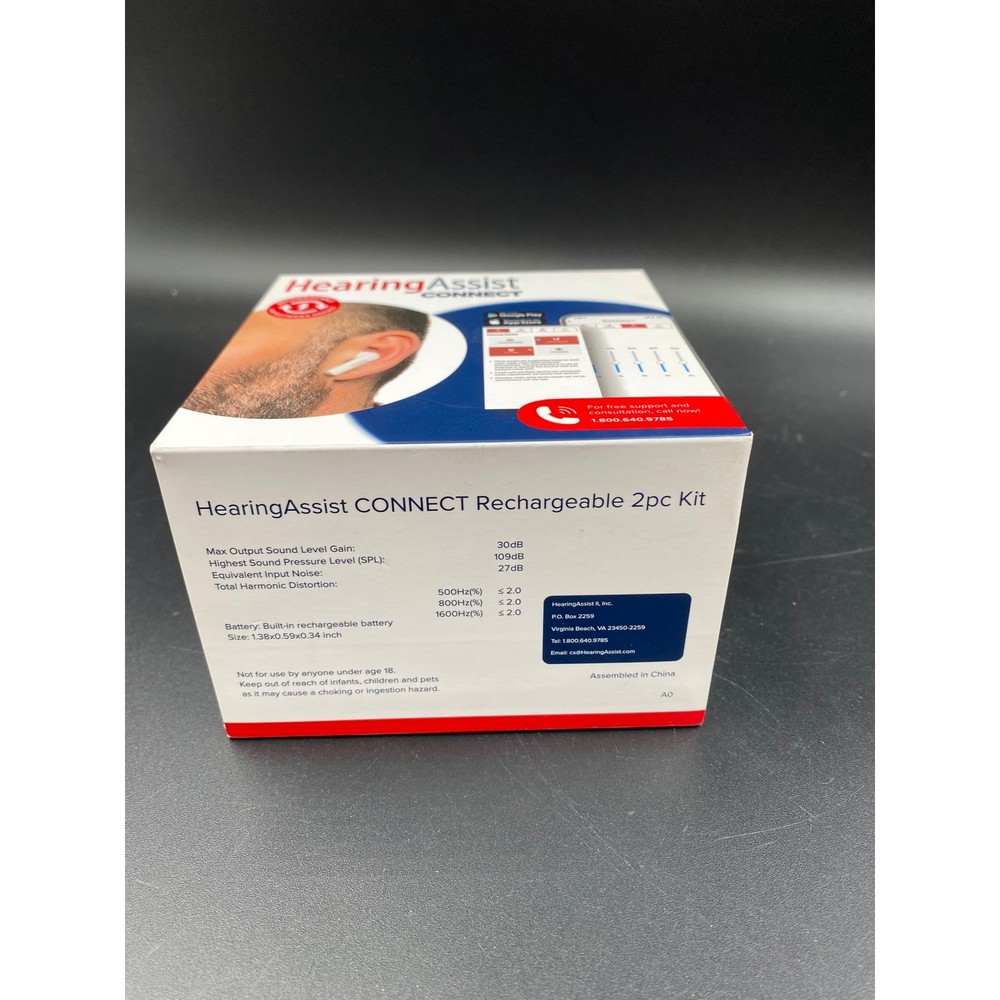 HearingAssist CONNECT Rechargeable Kit White Bluetooth App Control Hearing Aid