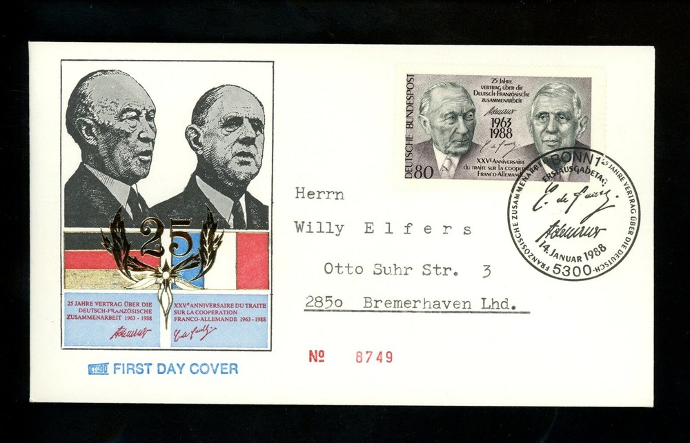 Postal History Germany FDC #1546 France German Cooperation Treaty 1988