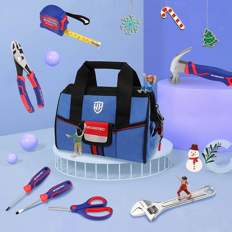 WORKPRO Kid Real Hand Tool Set Children DIY Building Junior Tool Kit Storage Bag