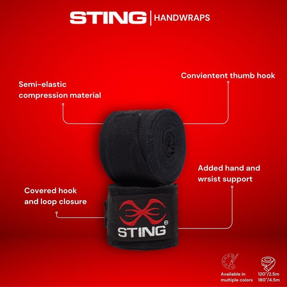 Elastic Boxing Hand Wraps with Thumb Loop for Training & Competition, 180"