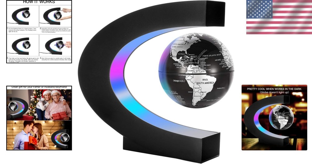 Magnetic Levitation Floating World Map Globe with LED Base - Black Decor Gift