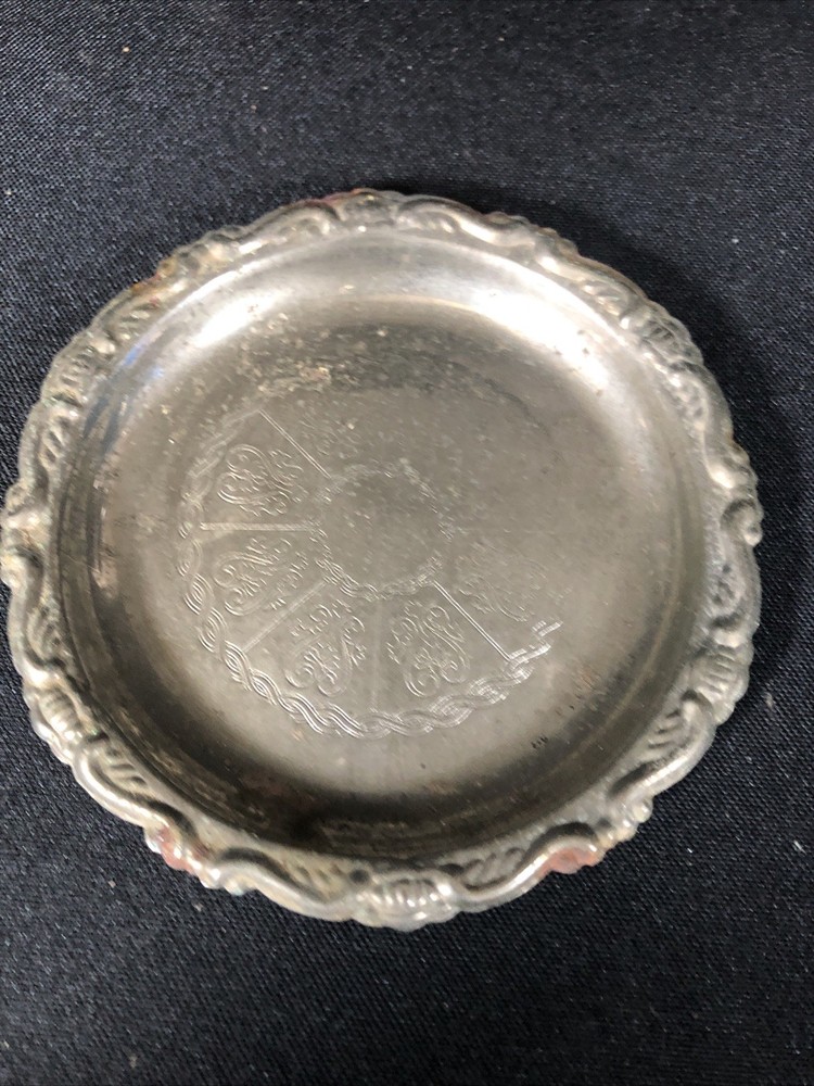 Silver Plated Trinket Dish/Ash Tray/Coaster, Etched, 4", Made In Italy