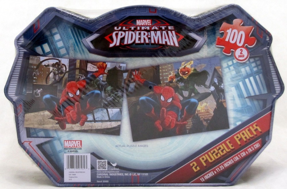 Marvel Ultimate Spiderman Two Puzzle Pack Tin 100 Piece NIB Spider Man Puzzles