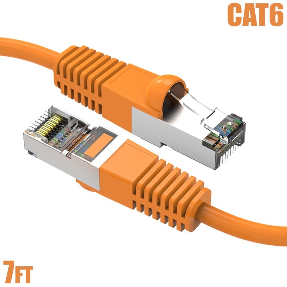 7FT Cat6 RJ45 Ethernet LAN Network SSTP Shielded Patch Cable Copper 26AWG Orange