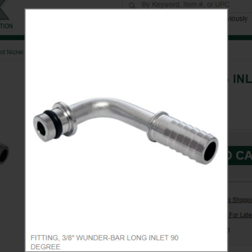 FITTING, 3/8" WUNDER-BAR LONG INLET 90 DEGREE # 7192