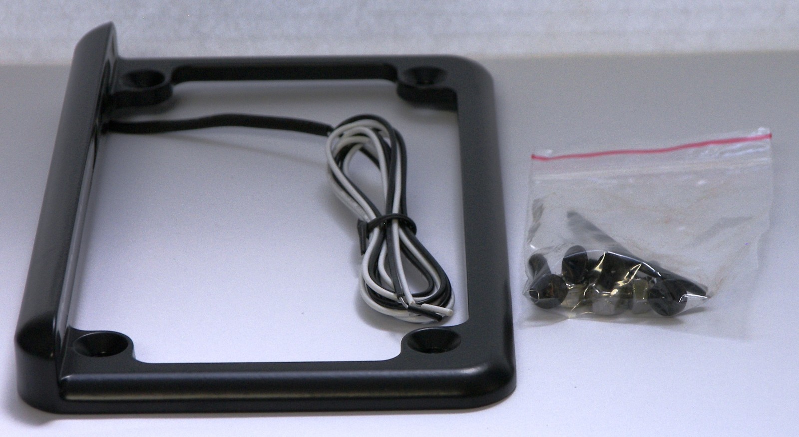 Horizontal Mount LED Motorcycle License Plate Frame in Black Powder Coat Finish