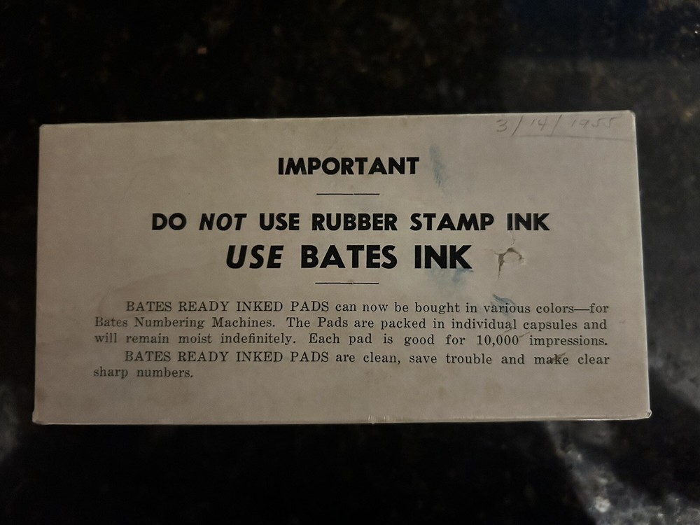 Vintage Bates Numbering Machine 5 Wheels Style E Automatic Numerical Stamper