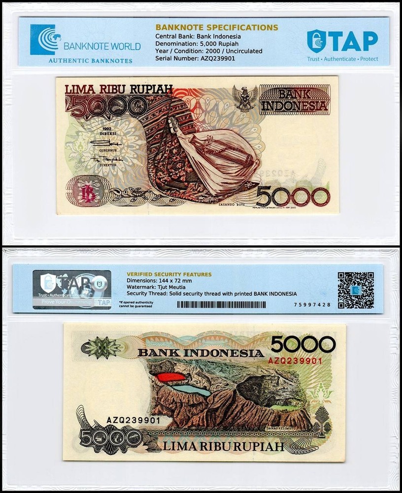 Indonesia 5000 Rupiah, 2000, P-130i, UNC, TAP Authenticated