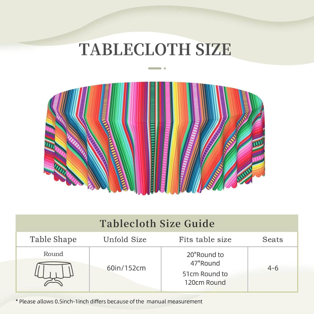 Mexican Tablecloth Serape Table Cover Washable Tabletop for Kitchen Dinning Deco