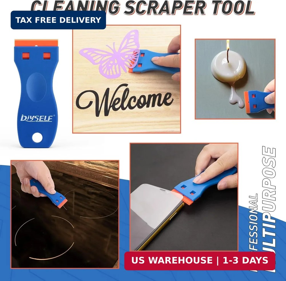 DIYSELF 2 Pack Plastic Razor Blade Scraper, Extra 100Pcs Plastic Razor Blades Re