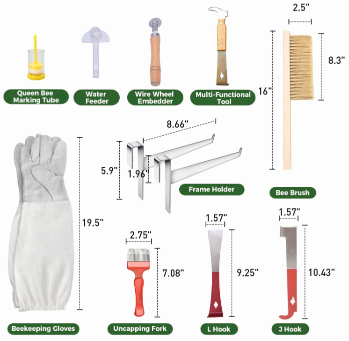 Beekeeping Starter Kit 24pcs Bee Smoker Tools Uncapping Tool Veil