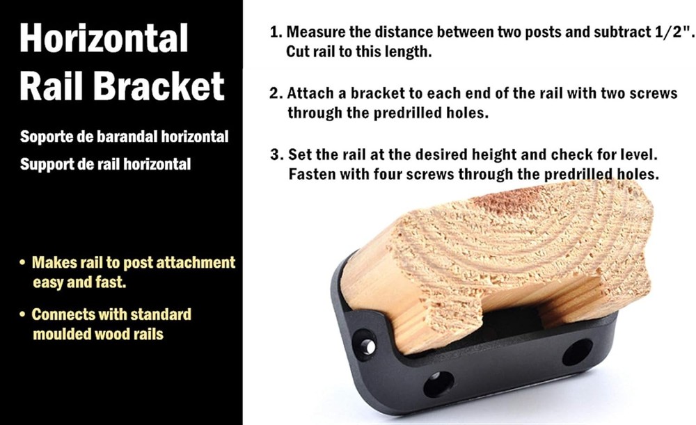 Lightweight Black Railing Brackets - Easy Install for 2x4 Pressure-Treated Decks