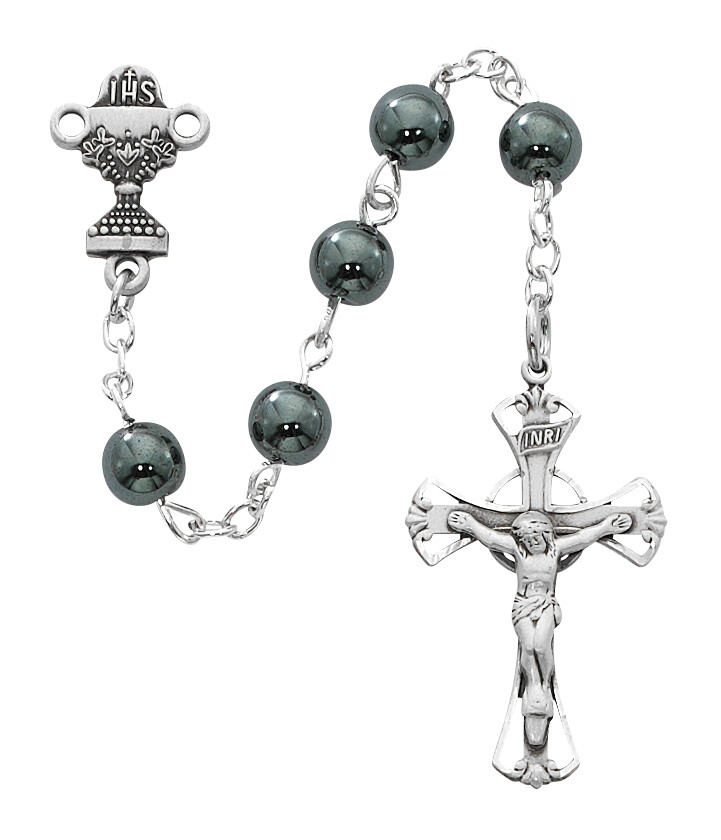 HEMATITE GLASS STERLING SILVER ROSARY