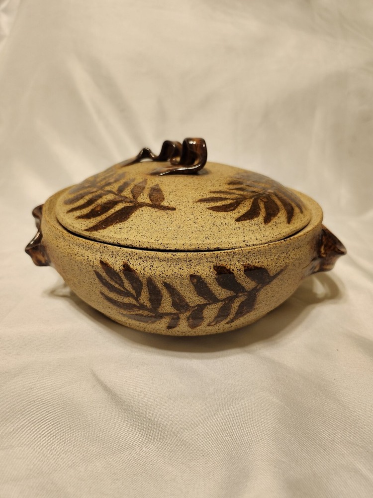 Studio Art Pottery Round Casserole With Lid & Two Handles~Signed
