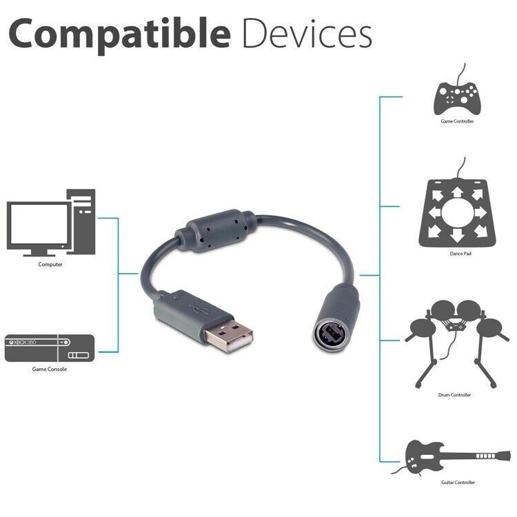 USB Breakaway Dongle Cable Cord Adapter For Xbox 360 PC Wired Controller USA