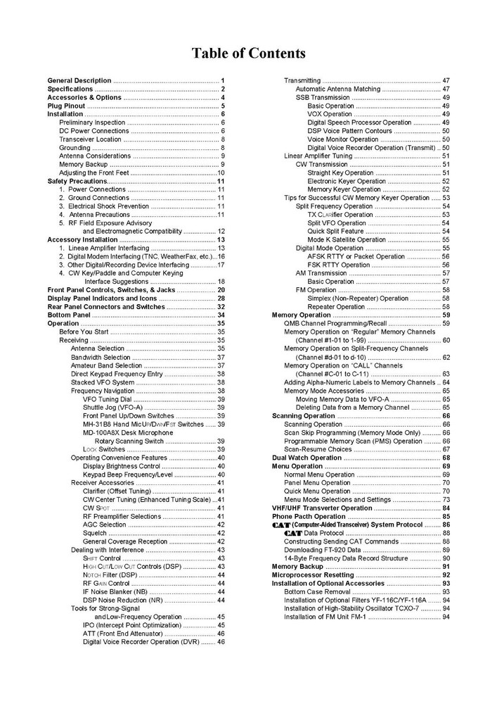 Yaesu FT-920 Transceiver Instruction Manual Operating Guide Coil Bound