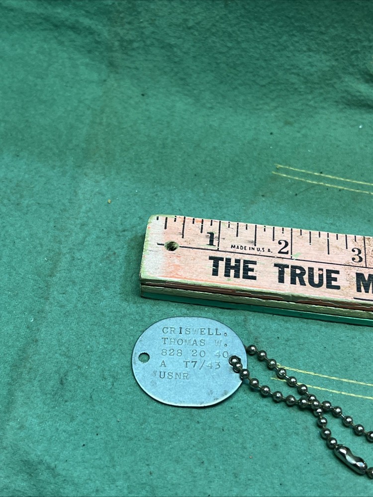 WWII USNR Dog Tag Identification Plate 1943 United States Navy Reserve CRISWELL