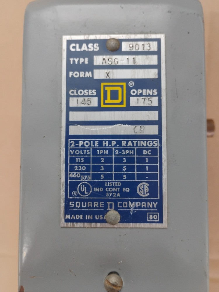 Square D 9013-ASG11 Form X Pressure Switch NOS