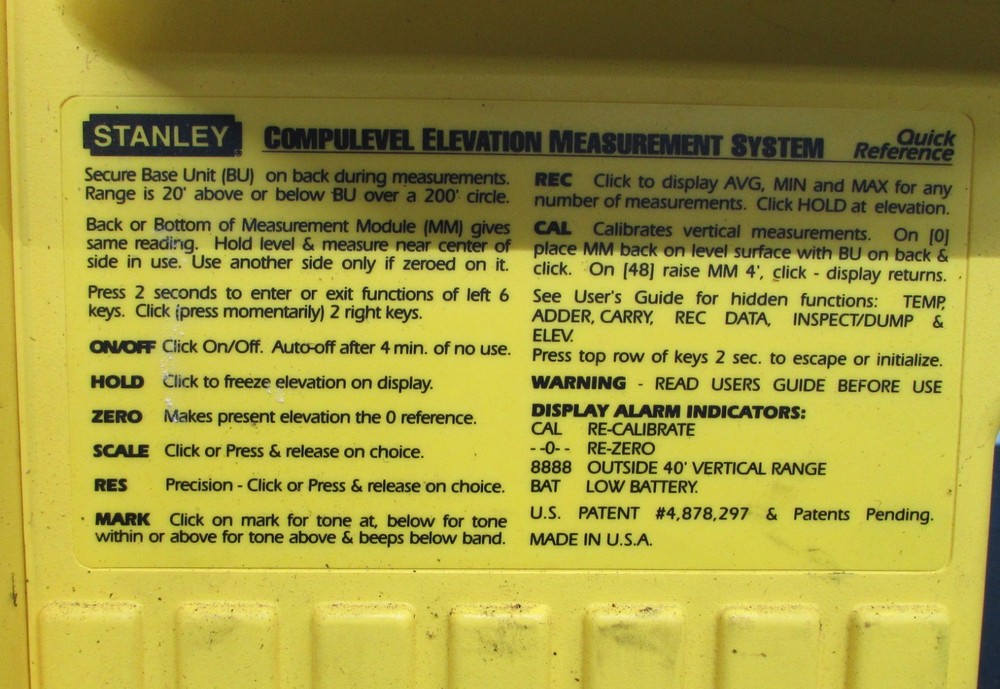 PRE-OWNED Stanley Compulevel Elevation Construction Measurement System 35-100