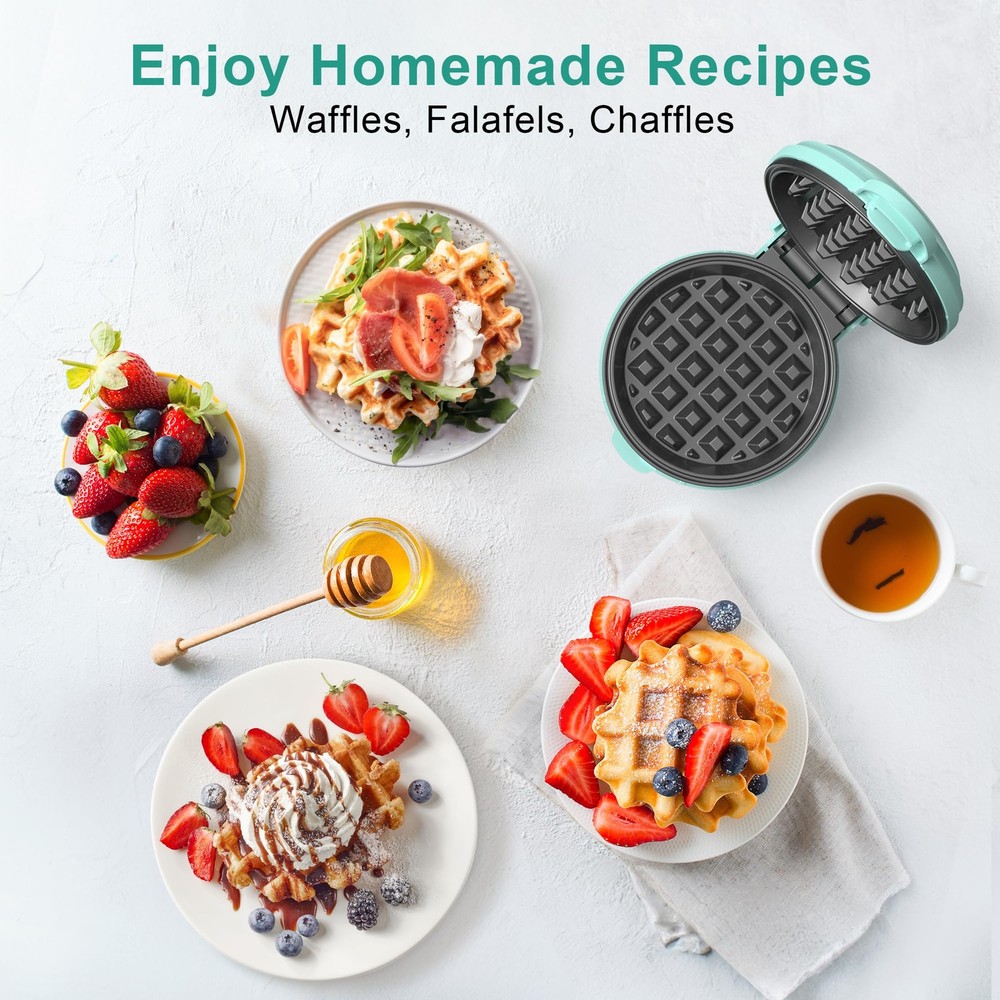 CROWNFUL Mini Waffle Maker, 4" Chaffle Maker with Compact Mini, Mint Green