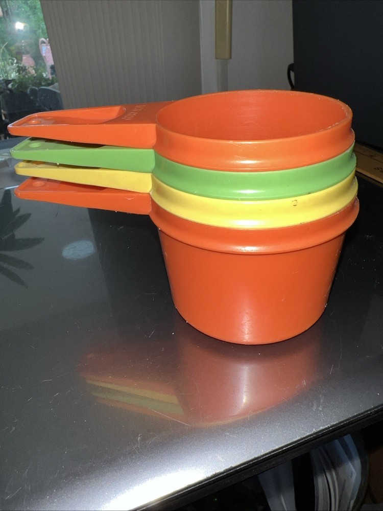 4 Tupperware Stacking Nesting Measuring Cups 1/3, 1/2, 2/3, 3/4” Rainbow