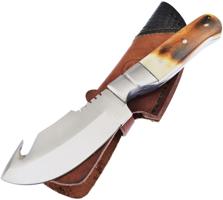 Frost Cutlery Fixed Knife 3.25" Stainless Skinner Full Blade Torch Bone Handle