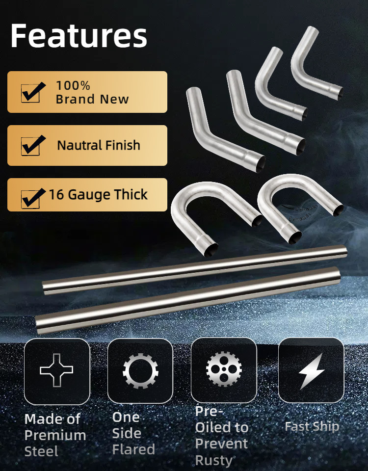 2.0" Stainless Exhaust Pipe Kit 8PCS Tubing Mandrel Bend Straight U 90° Custom