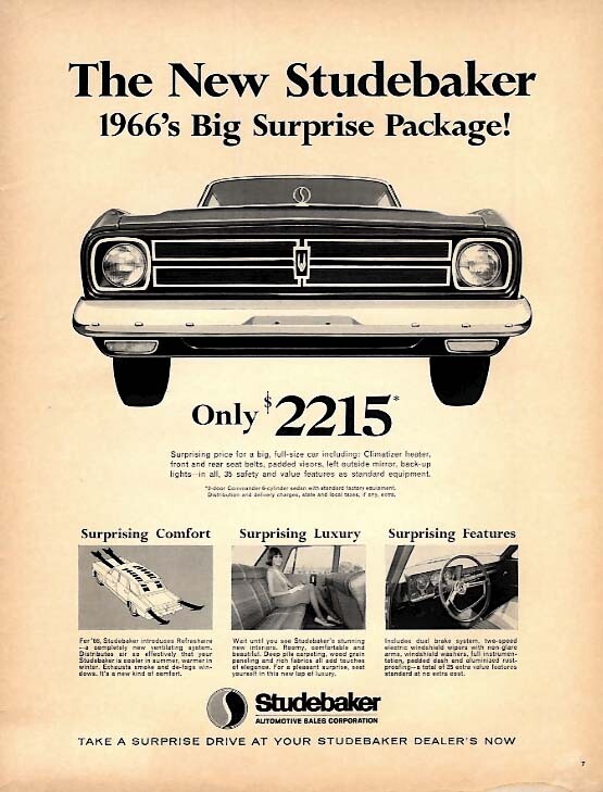 1966's Surprise Package! Only $2215 Studebaker ad 1966 L