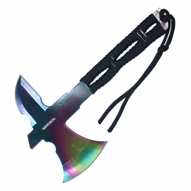 Mini Throwing Axe | 8" Overall Full Tang Rainbow Blade Cord-Wrap Handle Tomahawk