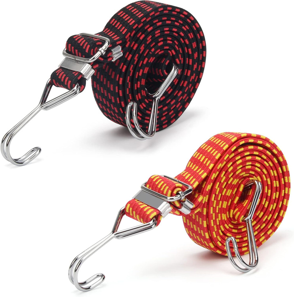 2 Pack 80 Inch Adjustable Flat Bungee Cords, Latex Bungee Straps with Adjust...