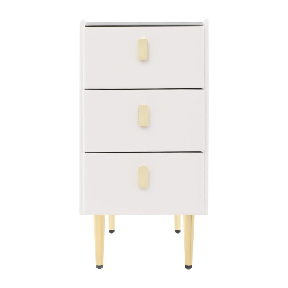 3 Drawer Narrow Side Table - Leather & Wood, Titanium-plated, Rectangular Modern