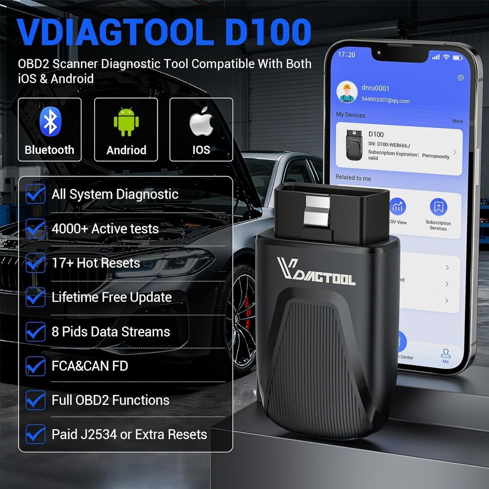 VDIAGTOOL D100 Auto Full Systems Bidirectional OBD2 Scanner Diagnostic Tool Free
