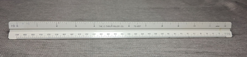 Lot 3 Triangular 3-sided drafting rulers, C-Thru 657, Pickett P-232A, Unbranded