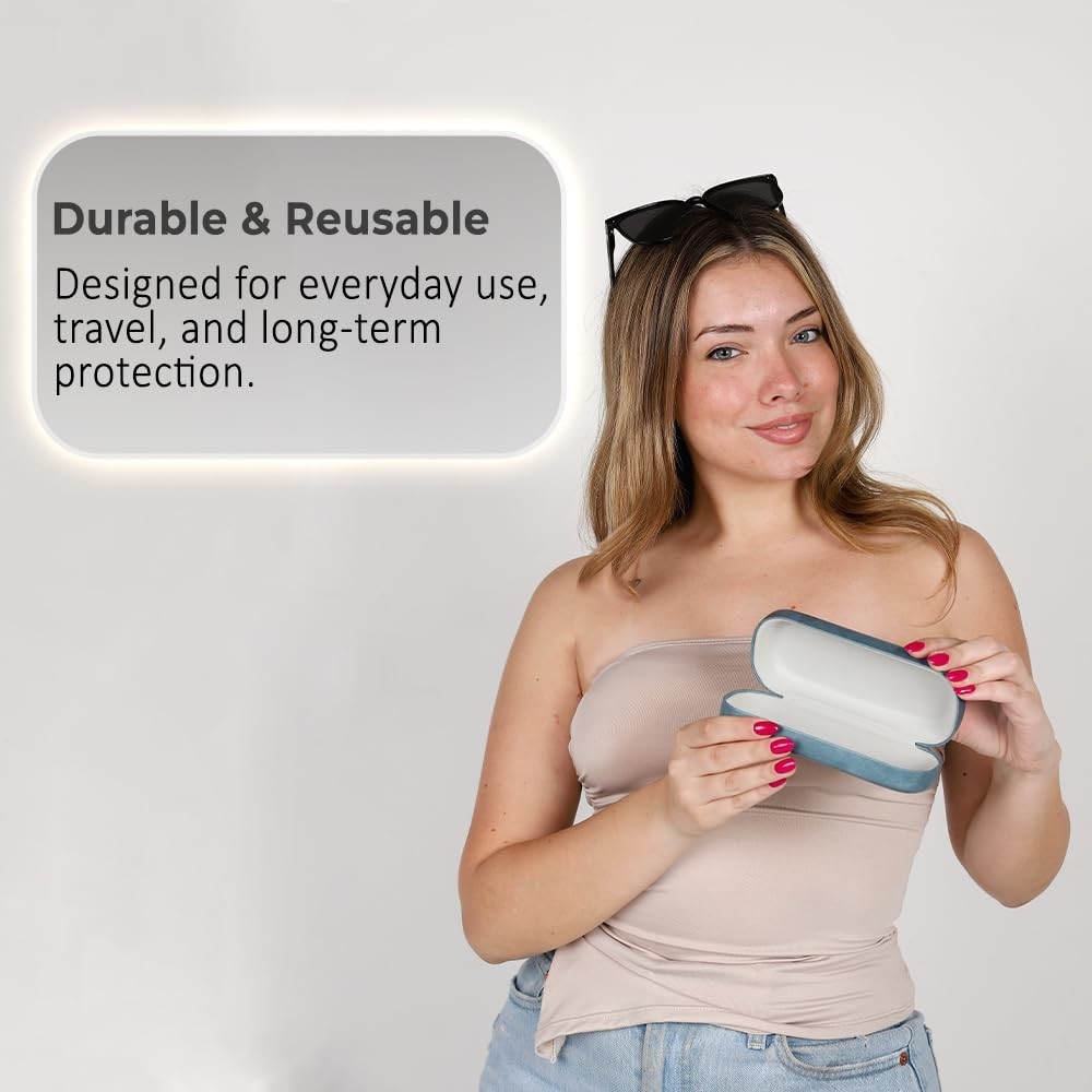 Rounded Rectangle Glasses Case – Hard Shell PU Leather Eyewear Case with Soft...