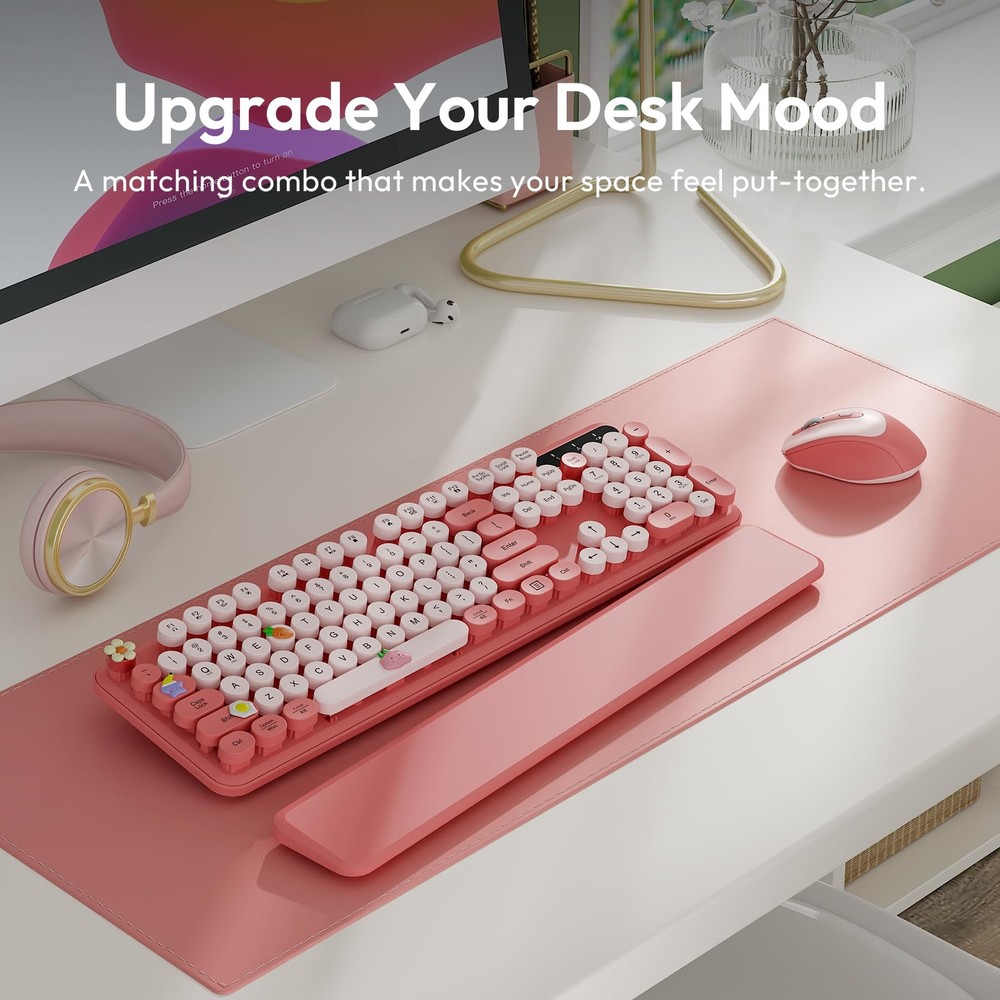 Wireless Keyboard and Mouse Combo, Typewriter Keyboard with Detachable Wrist ...
