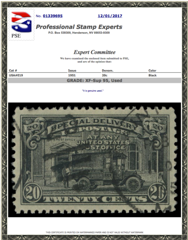 #E19 Used PSE Graded 95, PSE Certificate # 01339695